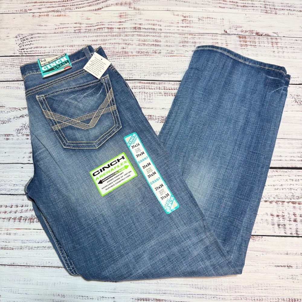 Cinch Grant Jeans 32x34 Relaxed Bootcut Arena Flex Blue Denim MB67537001